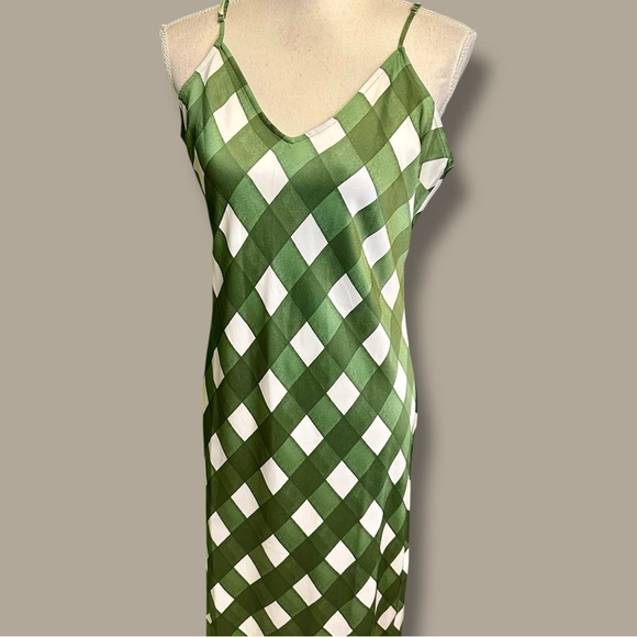 NWT Vineyard Vines ‘Silky Midi Slip Dress’ in “Cypress Green Gingham” Size Large - Picture 13 of 16